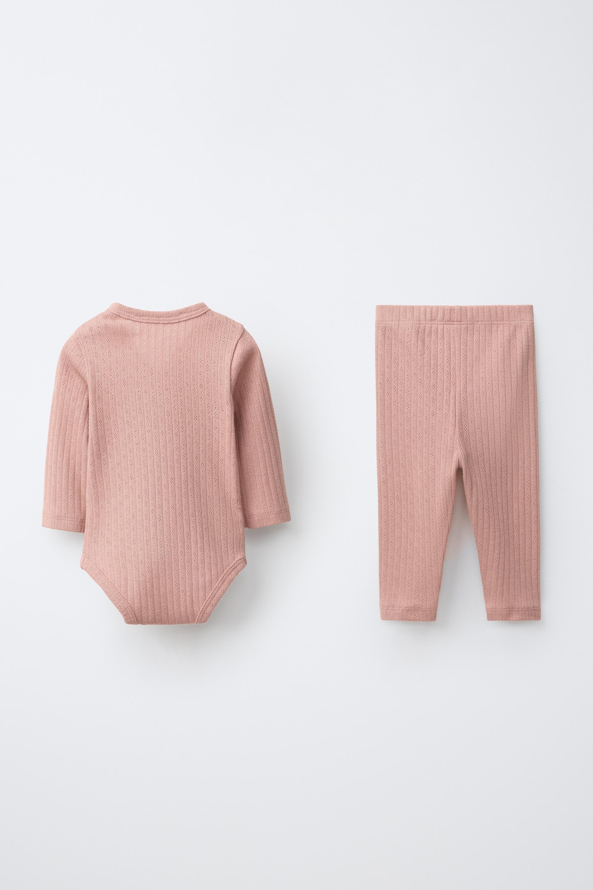 POINTELLE WRAP BODYSUIT AND LEGGINGS SET — Brick
