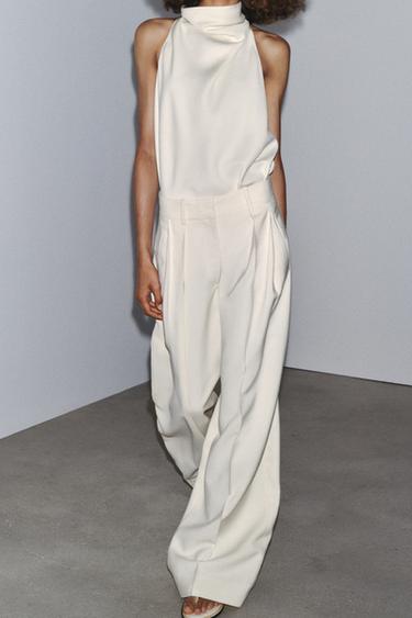 ZW COLLECTION FLOWING DARTED TROUSERS - Ecru by Zara - Image 1