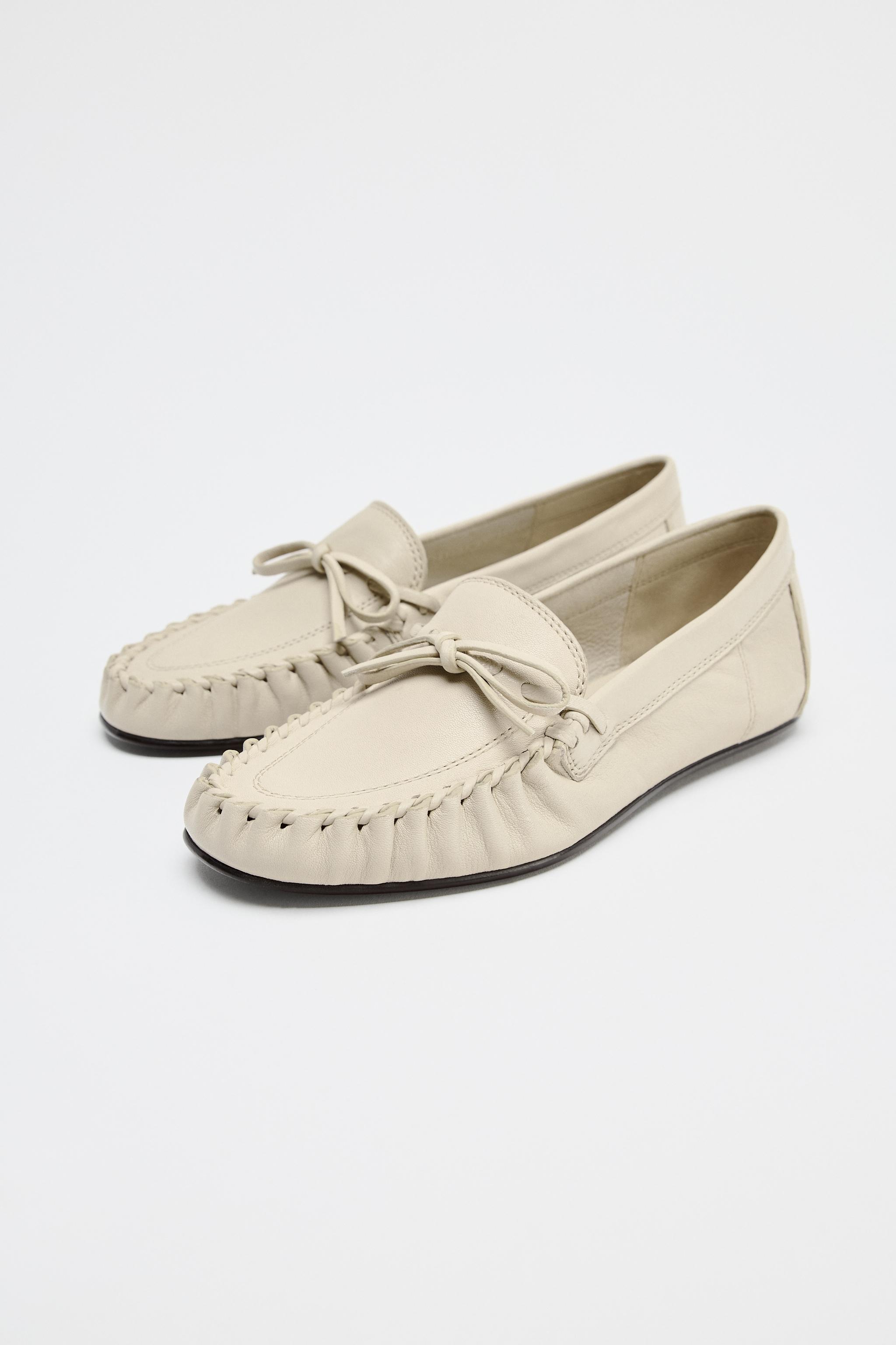 【ZARA】ソフトギャザーレザーローファー 1507/510/002 GATHERED SOFT LEATHER LOAFERS - Off White | ZARA United States