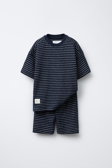 STRIPED TOWELLING EFFECT T-SHIRT AND BERMUDA SHORTS SET - Navy blue by Zara