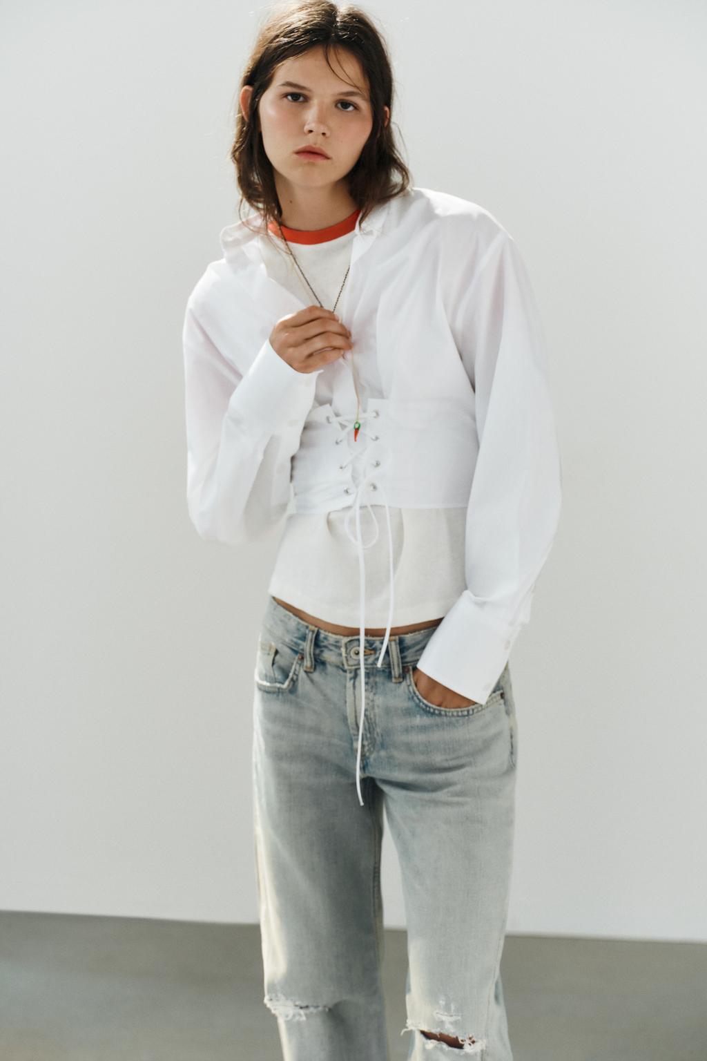 POPLIN CORSET STRAP SHIRT