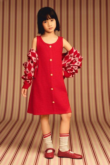 TEXTURED PINAFORE DRESS WITH BUTTONS - Red by Zara