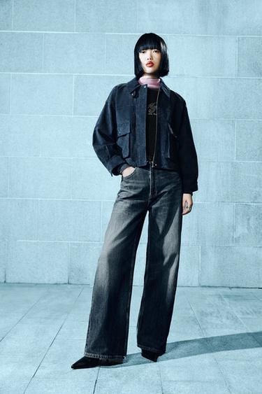 Zara 100% 真皮飛行員外套 - 海藍色