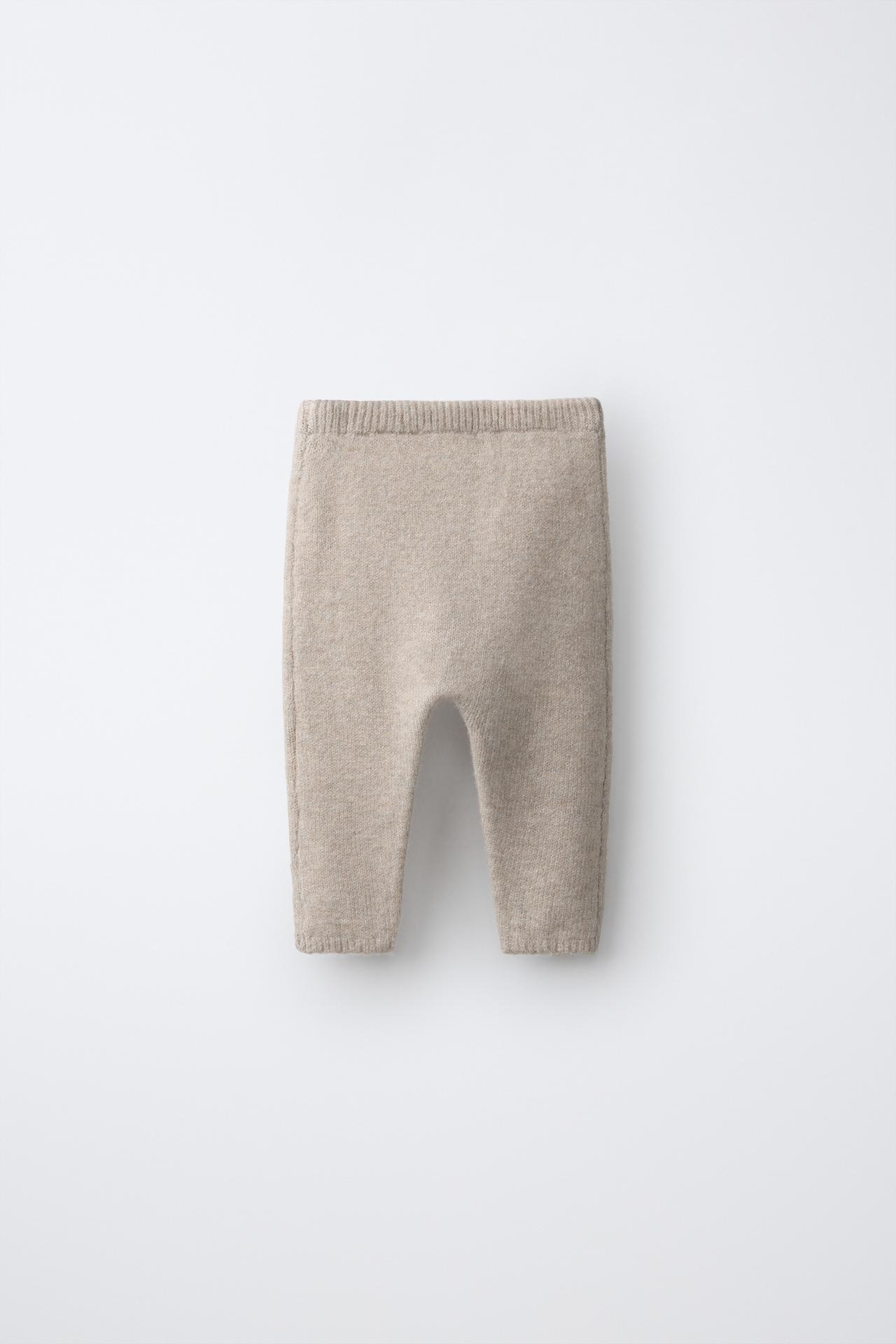 EMBROIDERED FLORAL KNIT PANTS — Light beige
