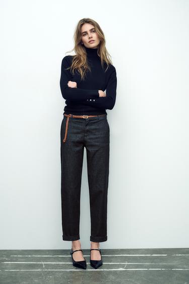 CHINO TROUSERS WITH BRAIDED BELT - Indigo by Zara