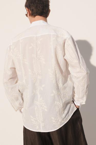 EMBROIDERED RELAXED FIT SHIRT - Ecru by Zara - Image 3