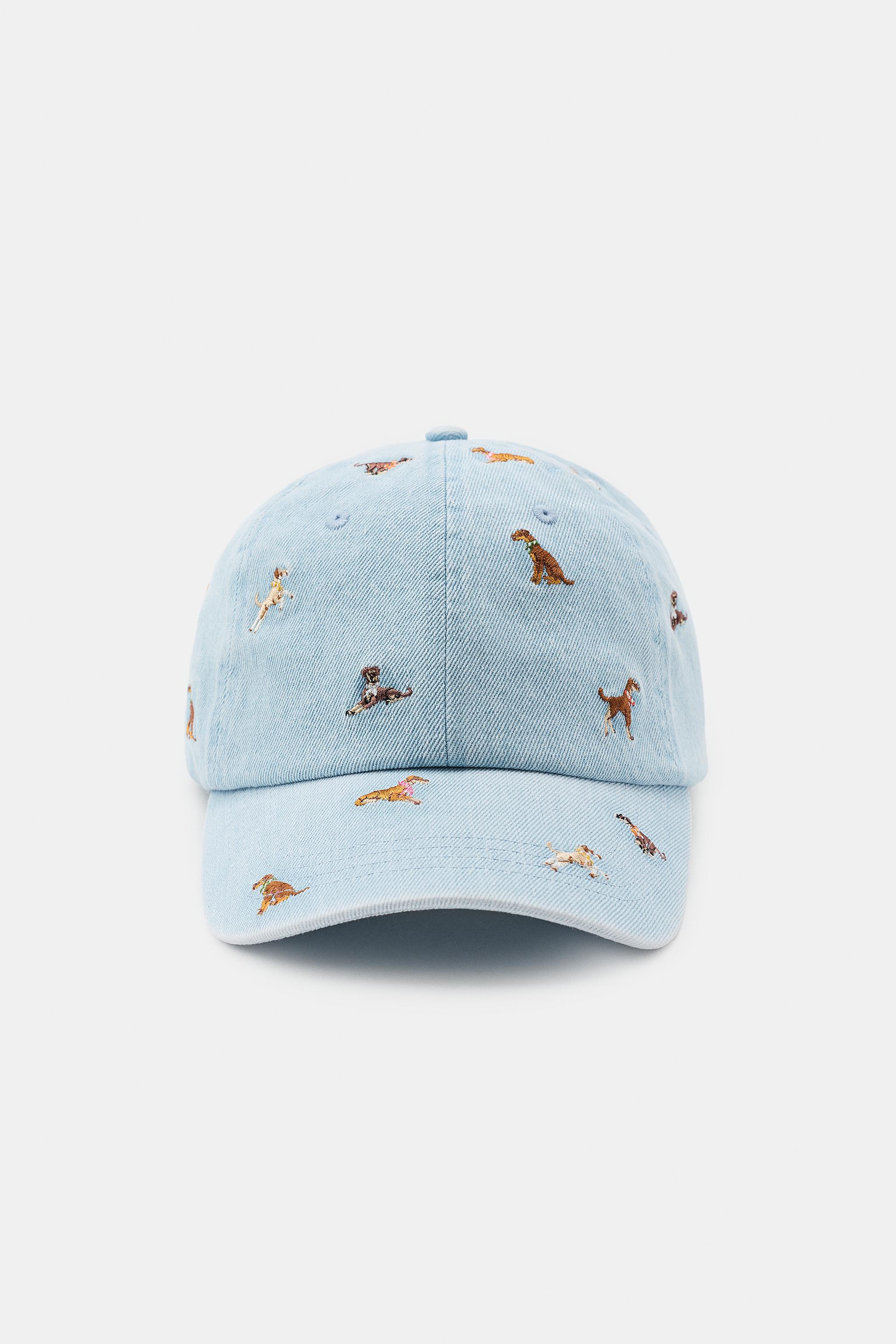 DENIM CAP WITH DOG EMBROIDERY — Blue