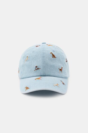 Zara 狗狗刺繡牛仔棒球帽 - 藍色