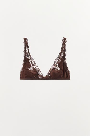 BRALETTE مثلثي ساتان دانتيل - بني الخاص بـ Zara