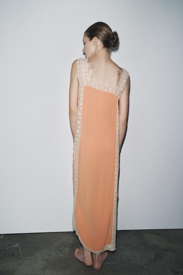 TEXTURED EMBROIDERED LACE DRESS - Peach by Zara - Image 2