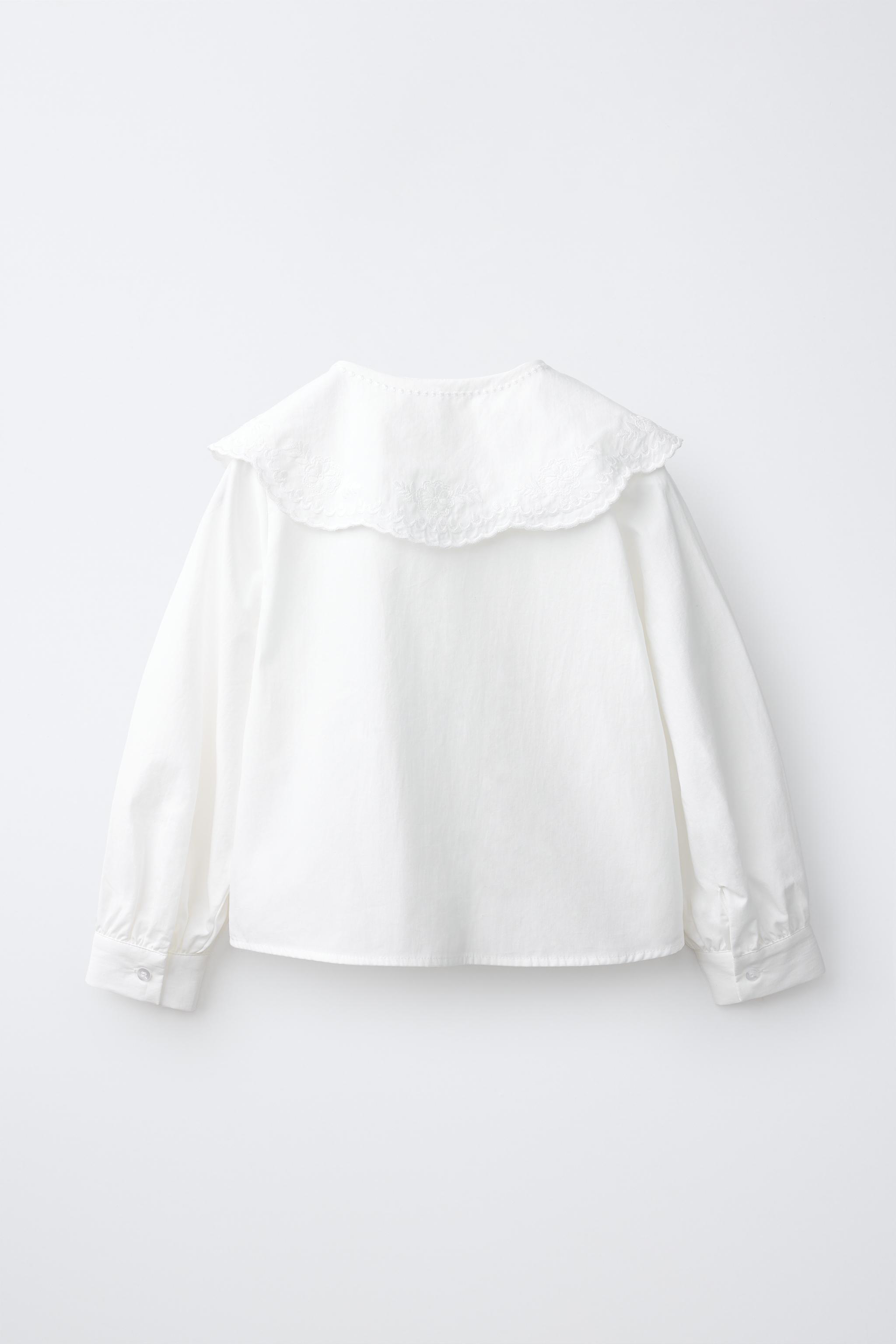 EMBROIDERED PETER PAN COLLAR SHIRT — White