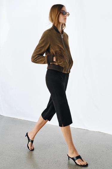 BOMBERJACKE AUS 100 % WILDLEDER ZW COLLECTION LIMITED EDITION - Dunkles Khaki von Zara