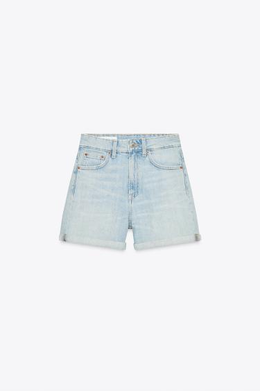 BERMUDA MOM FIT TRF TIRO ALTO - Celeste de Zara