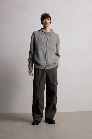 Zara 連帽針織開襟衫 - 灰色