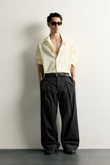 포플린 릴렉스핏 턱 팬츠 - Zara 블랙