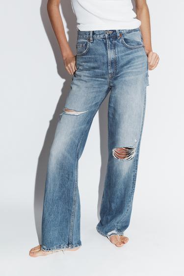TRF RIPPED HIGH-WAIST WIDE-LEG JEANS - Blue by Zara
