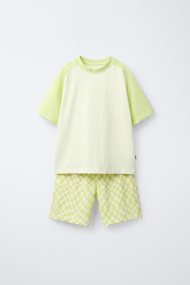 CHECKERBOARD T-SHIRT AND BERMUDA SHORTS SET - Lime by Zara