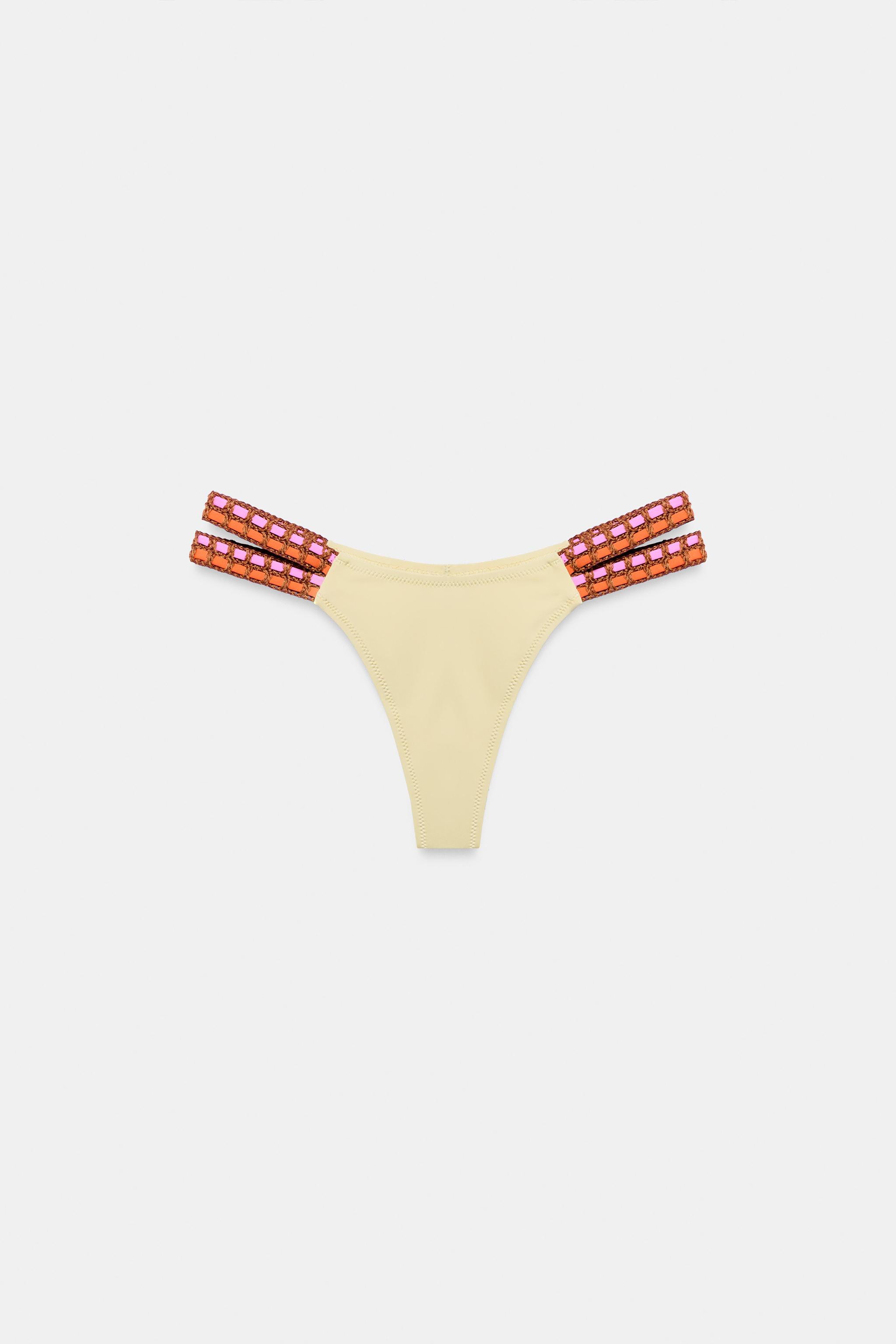 CROCHET STRAP BIKINI BOTTOMS — Yellow
