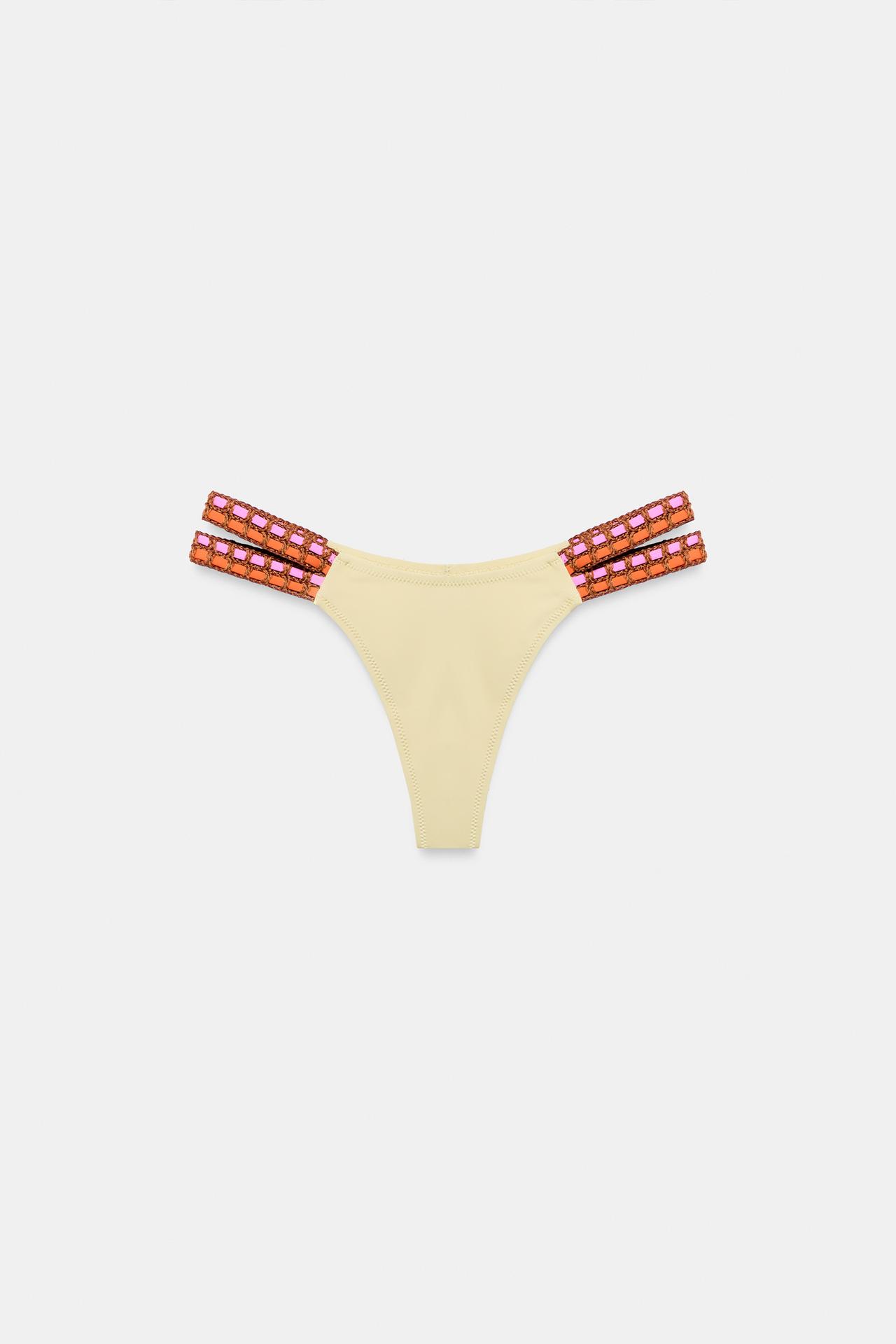 CROCHET STRAP BIKINI BOTTOMS — Yellow