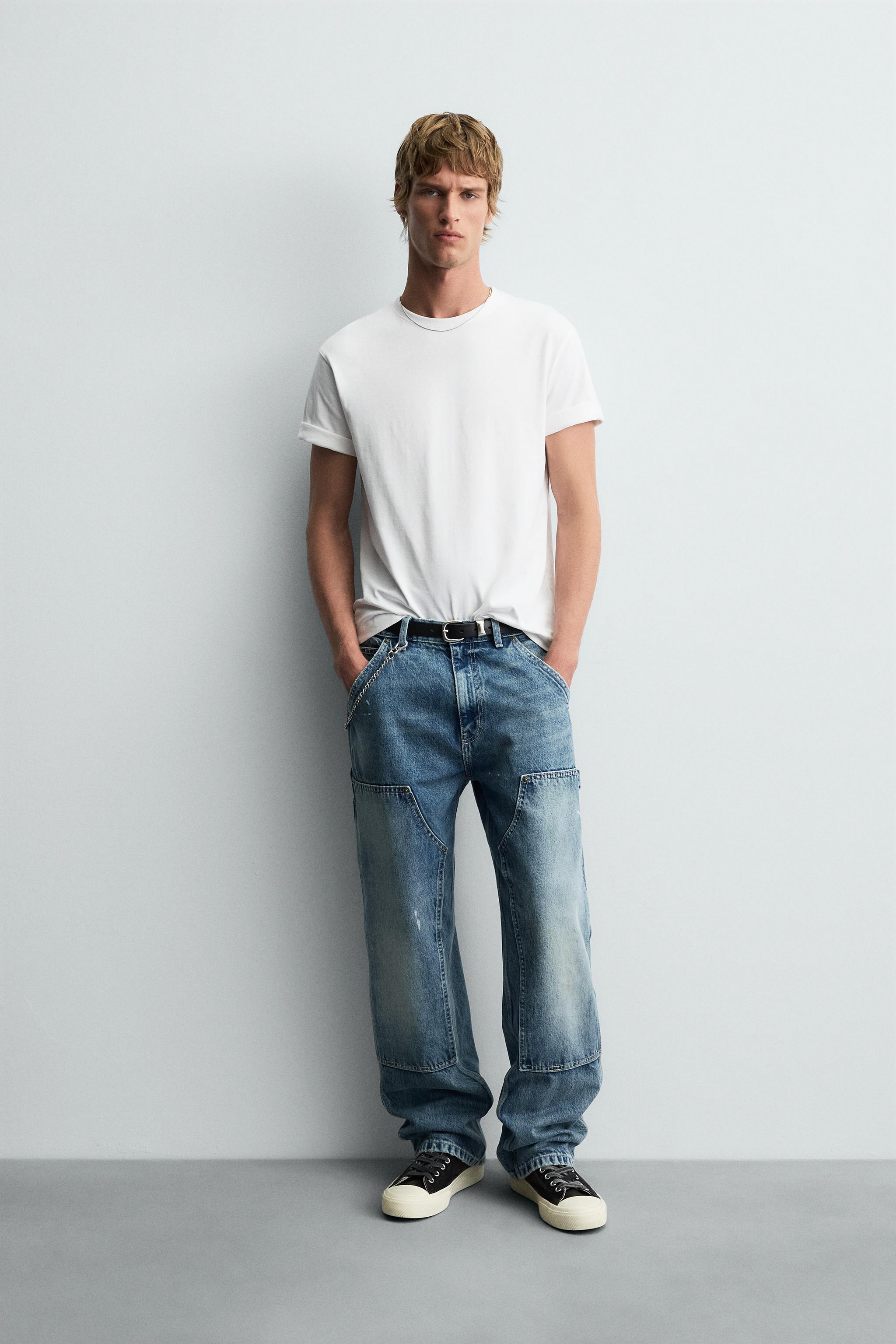 JEANS CARPINTEIRO COM EFEITO DE LAVAGEM - Azul | ZARA Brasil