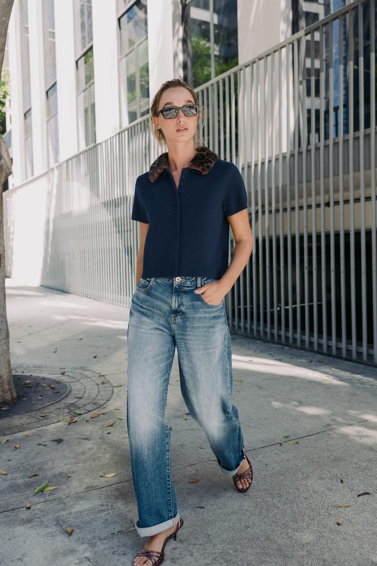 CHAQUETA PUNTO CUELLO ESTAMPADO ANIMAL Marino ZARA España