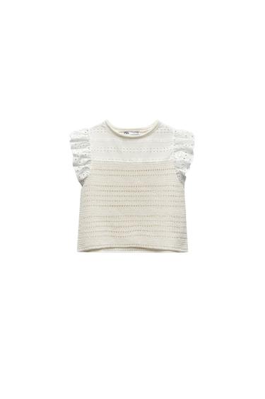 EMBROIDERED TOP WITH RUFFLED SLEEVES