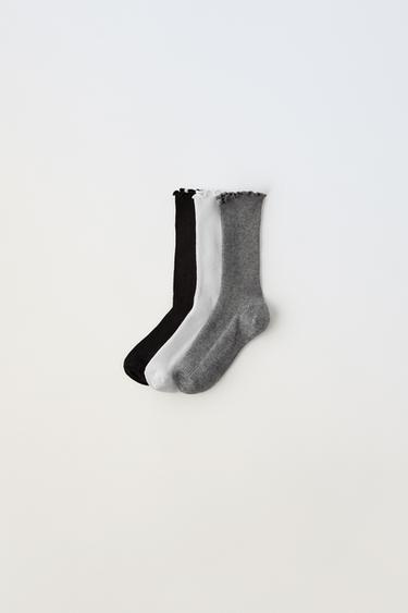 LOT DE TROIS CHAUSSETTES EN VELOURS BOUCLÉ - Noir de Zara