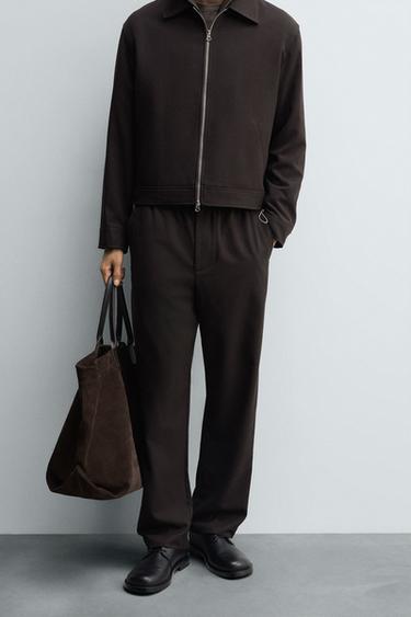 REGULAR FIT JOGGER WAIST TROUSERS - Brown by Zara