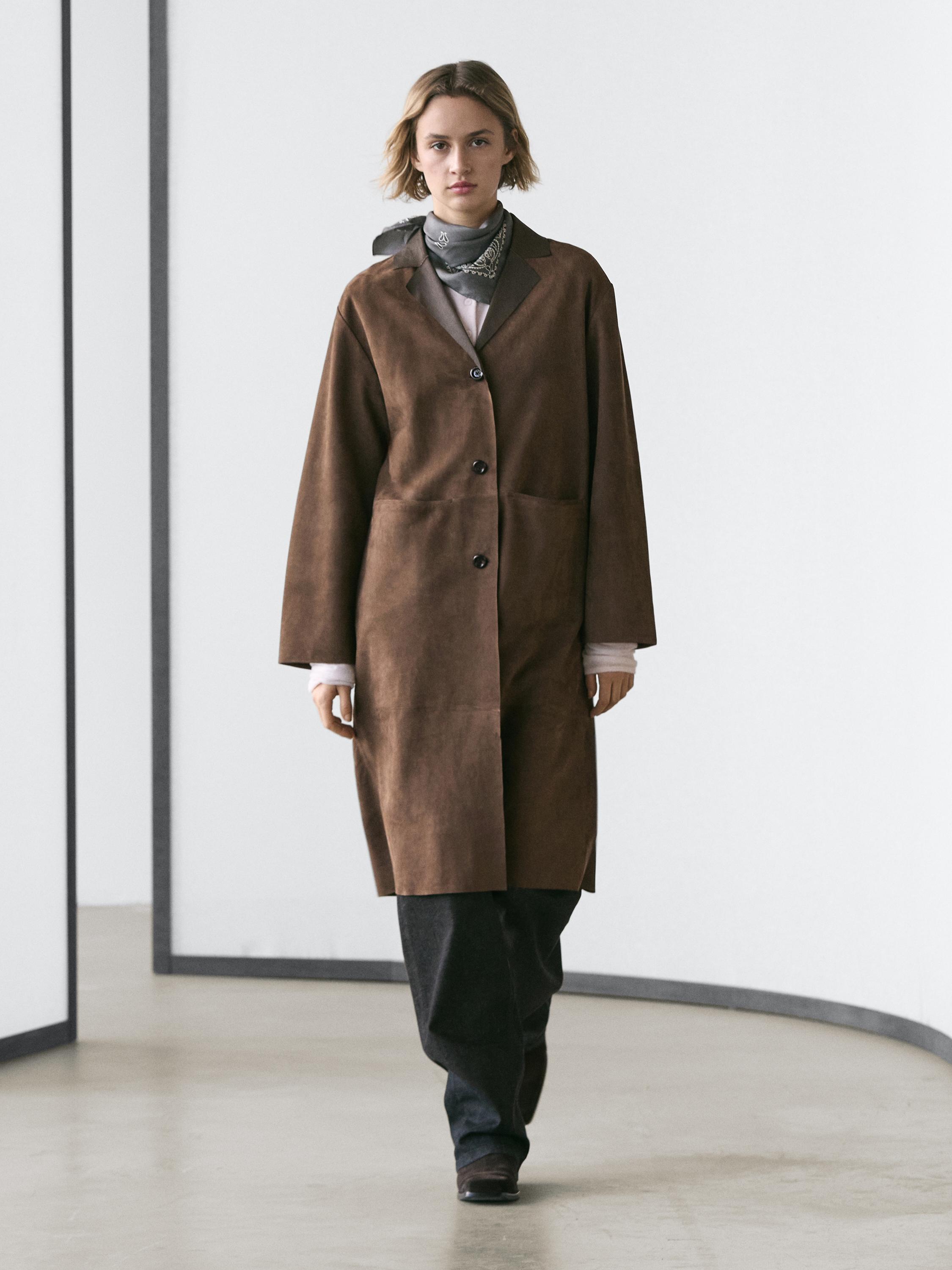 Long suede leather coat — Brown