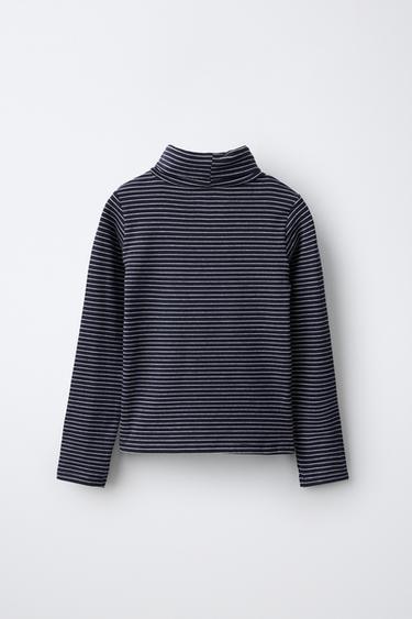 STRIPED COTTON AND MODAL TURTLENECK T-SHIRT — Navy blue 2