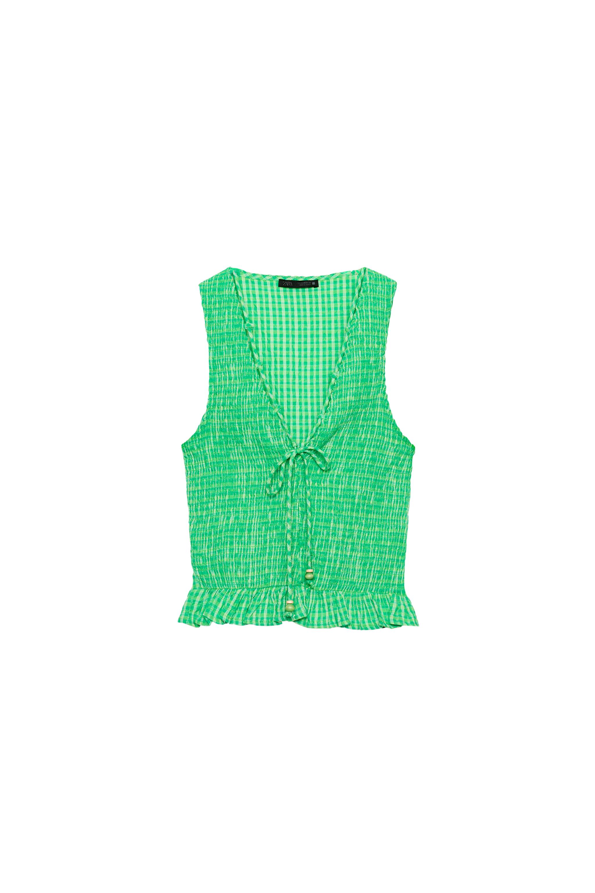 GINGHAM SMOCKED TOP - Greens | ZARA United Kingdom
