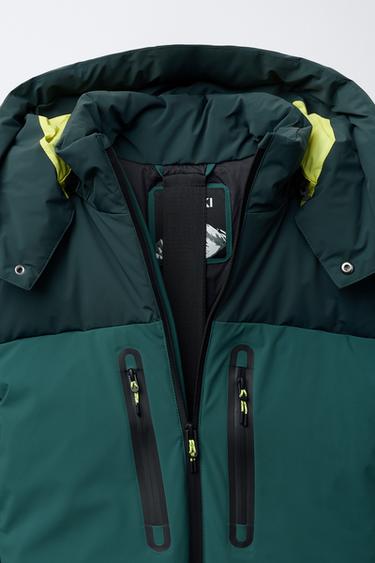 WATER-RESISTANT AND WINDPROOF COLOR BLOCK DOWN FEATHER PUFFER JACKET WITH DETACHABLE HOODIE RECCO® SYSTEM SKI COLLECTION - Green by Zara - Image 8
