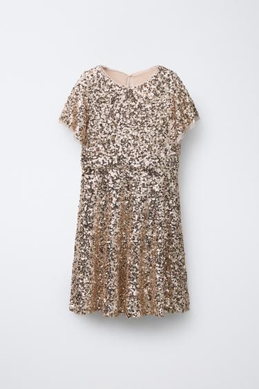 SEQUINNED DRESS - Golden by Zara - Image 0