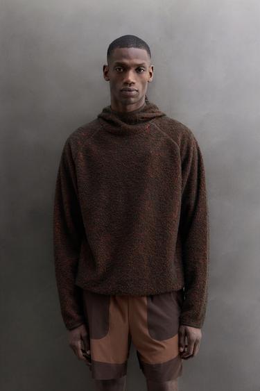 WOOL-BLEND FLEECE HOODIE — Brown 2