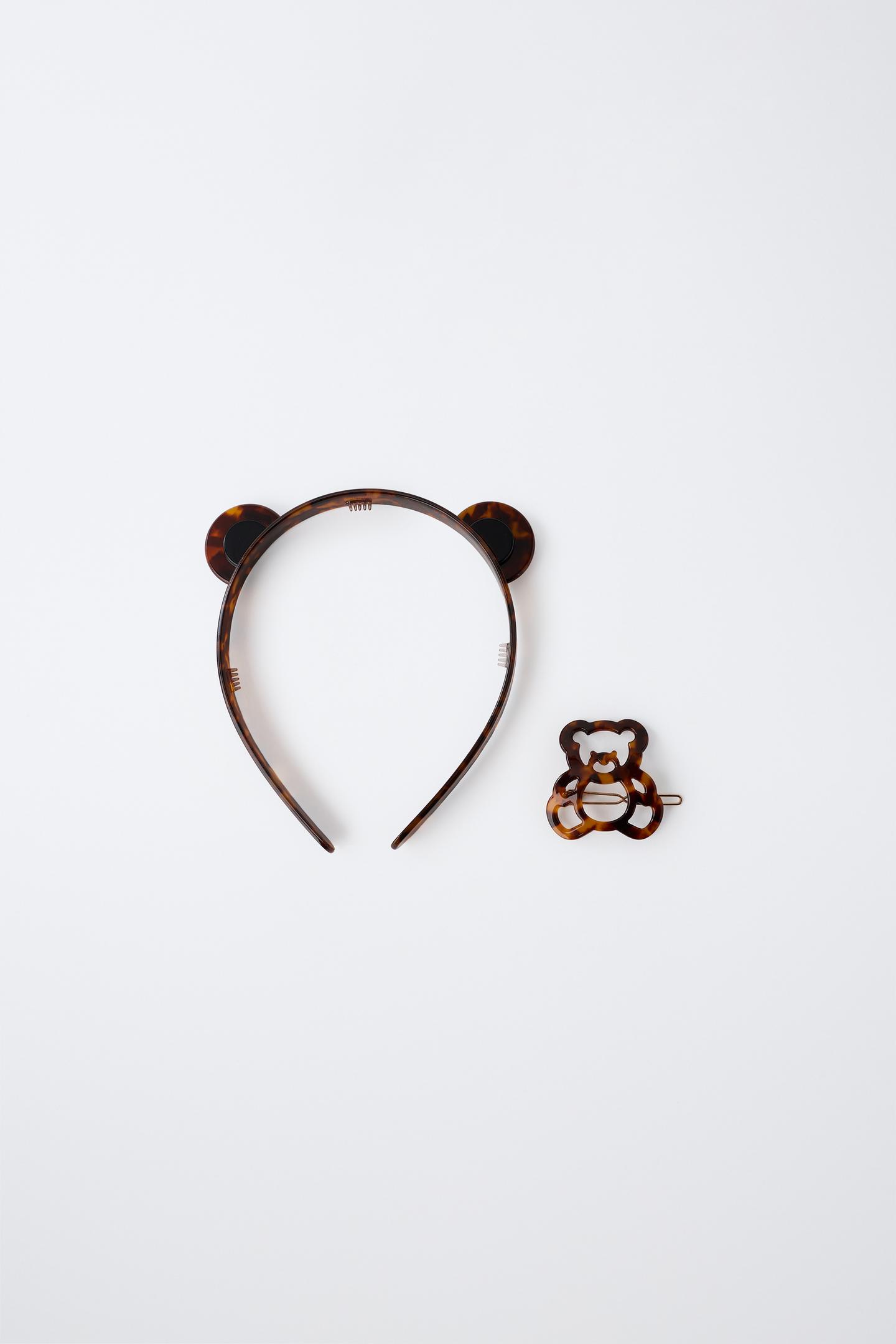 Детские аксессуары для волос Zara Bear Headband and Tortoise-Effect Clip Set, цвет: Черепаховый ракушечный — фото 2
