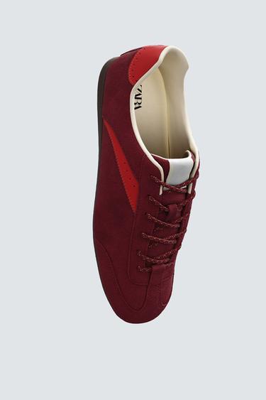 LEATHER TRAINERS - Burgundy Red by Zara - Image 3