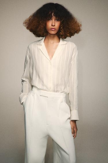 Zara ZW COLLECTION STRIPED SHIRT - Ecru