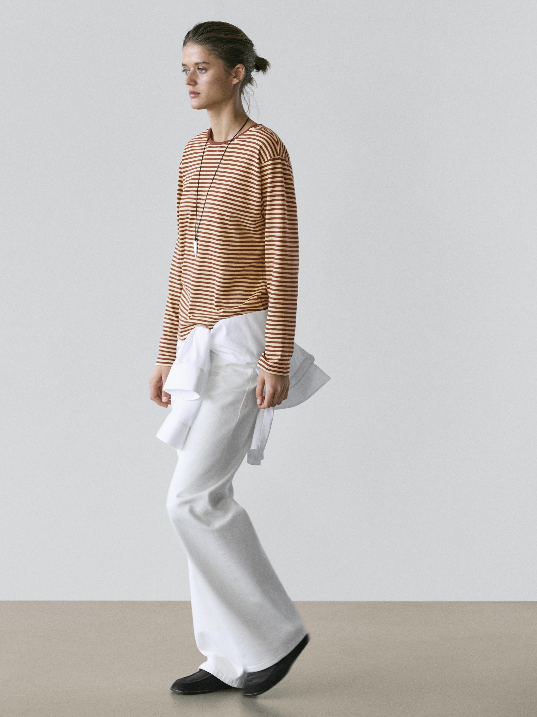 Striped long sleeve cotton T-shirt