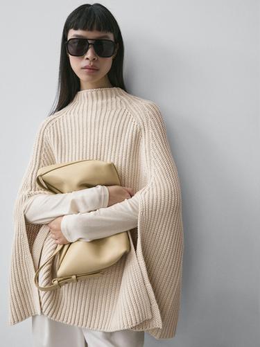 Zara Knit cape with slit details - Stone