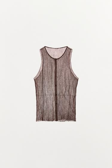 TOP EFFET FROISSÉ À BOUTONS - Marron de Zara - Image 4