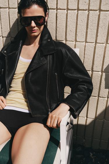 BLOUSON DE MOTARD EN CUIR ZW COLLECTION ÉDITION LIMITÉE - Noir de Zara - Image 3