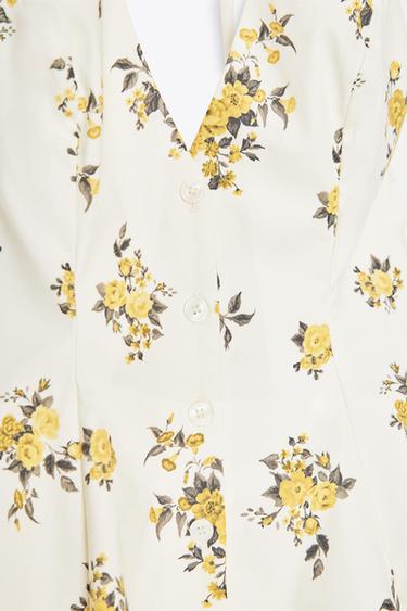 ROBE COURTE HALTER À IMPRIMÉ FLEURS - écru/jaune de Zara - Image 6