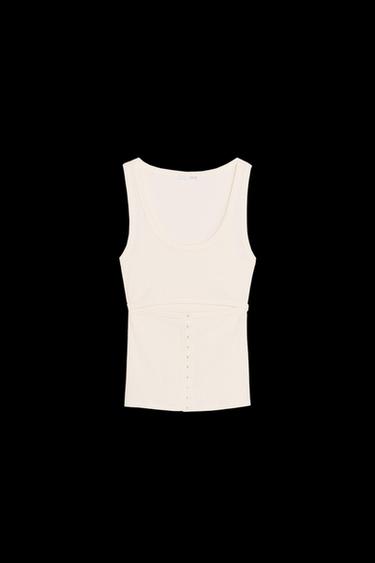 CUT-OUT RIBBED TOP - Ecru by Zara - Image 0
