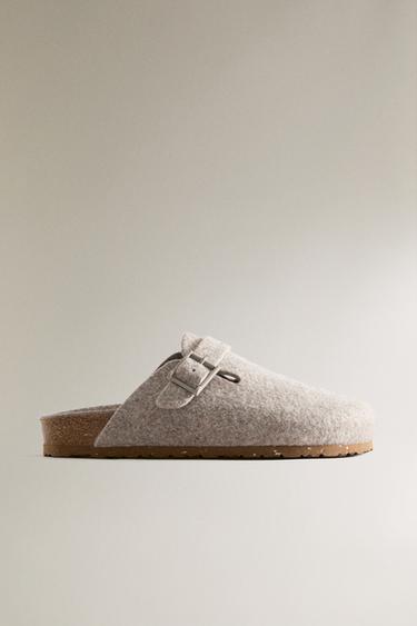 BUCKLED FELT MULE CLOG SLIPPERS - Brown by Zara - Image 0
