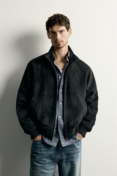 REGULAR FIT FAUX SUEDE JACKET - Black by Zara