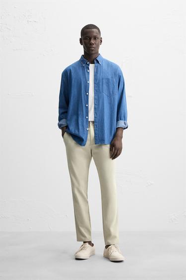 SLIM FIT COMFORT TROUSERS - Stone by Zara