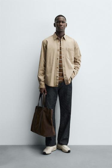 CHEMISE STRUCTURÉE TWILL DÉLAVÉE - Marron clair de Zara - Image 0