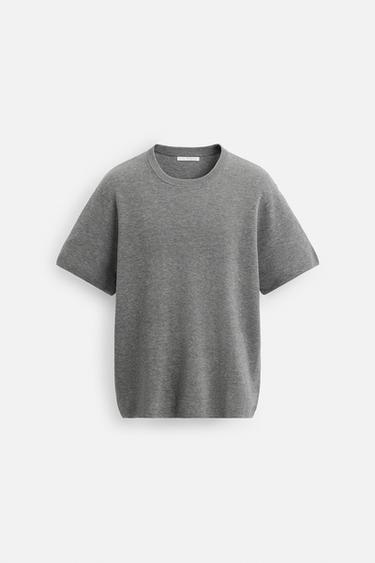 Zara RELAXED FIT KNIT T-SHIRT - Gray marl