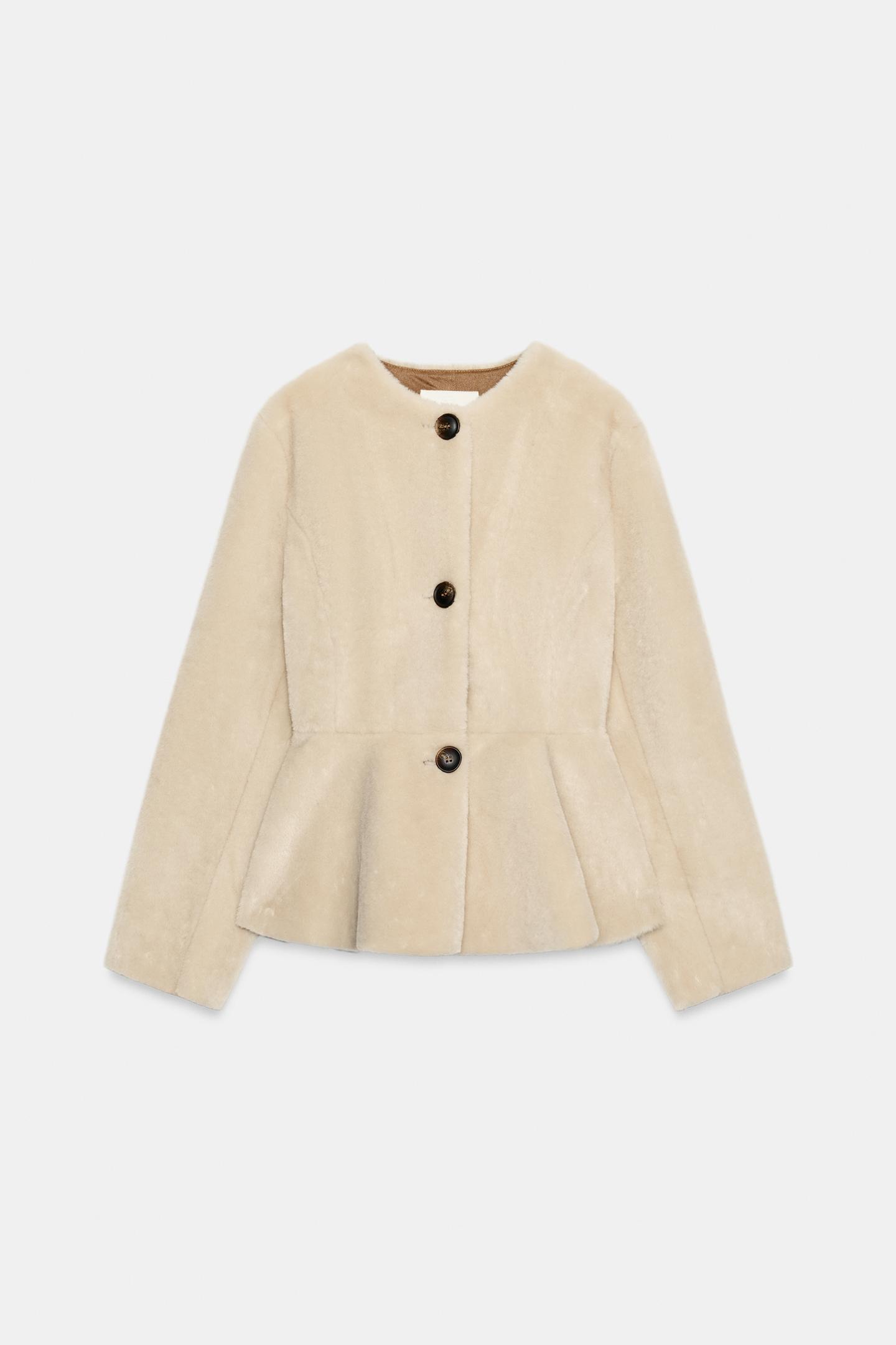 Женская куртка Zara Faux Fur Peplum, цвет: Экрю — фото 4