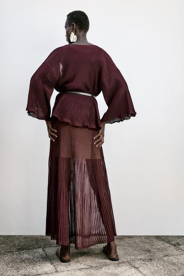 RIB KNIT CARDIGAN WITH BELT - Burgundy by Zara - Image 4